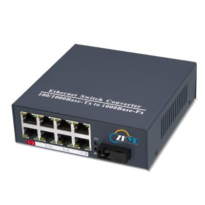 China 10/100/1000M Single Mode SC Type 1 Fiber Port RJ45 Port +8 Port Converter 120*125*38mm Gigabit Ethernet Fiber Optic Media for sale