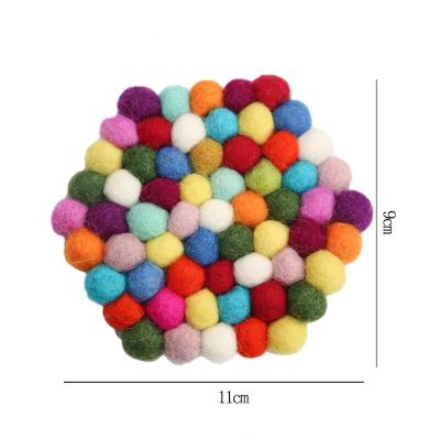 China Viable Insulated Coaster Colored Non-Slip Mug Wool Felt Hair Ball Mat Coffee Mug Holder For Home Kitchen for sale