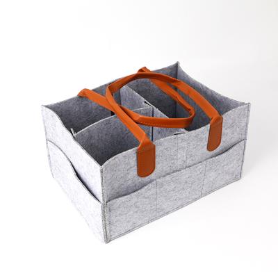 China Eco-friendly Felt Diaper Bag Felt Trolley Storage Bag Folded PU Handle for sale