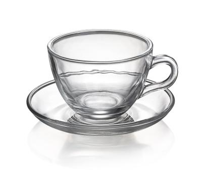 China Best selling glass cup and saucer set DB164 cherry red hot-selling household glass cup and saucer set for sale