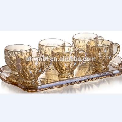 China Glass Cup and Saucer Customizable Wholesale High Quality G-horse Glass Cup and Dish Set BMPEHL04-6THP for sale