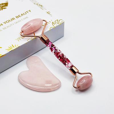 China Natural Face Lift Rose Quartz Roller Jade Roller Facial Roller Packing for sale