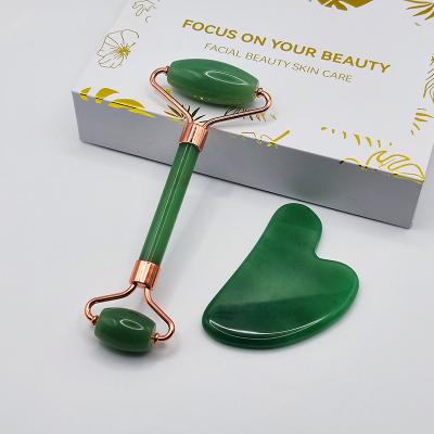 China Green Nephrite Jade Roller Set Face Tool Crystal Gua Sha Facial Set Face Lift And Gua Sha Massager for sale