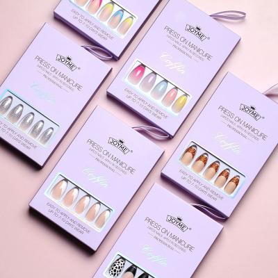 China French Rainbow French Tip Nails Finish UV Short Sharp Almond Shape Reusable Semi-Transparent Nails In 12 Sizes Press On Nails for sale