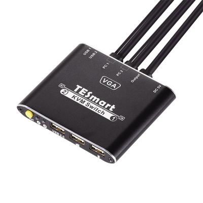 China Hot Plug TESsmart 2port 2X1Usb 2.0 VGA Wire KVM Switch Support 1080p 60hz Hot Plug Keyboard Hotkeys VGA Switch for sale