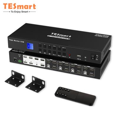 China TESmart KVM Switch Monitor EDID Emulators Dual 4X3 4 in 3 3 Hotkeys HDCP 2.2 HDR 10 Switch EDID USB 2.0 4k60hz HDMI KVM Monitors with L/R for sale