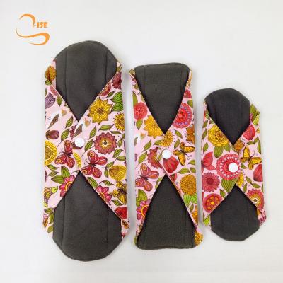 China Super Absorbent Eco-Friendly Washable Menstrual Bamboo Charcoal Cloth PUL Sanitary Pads for Women for sale