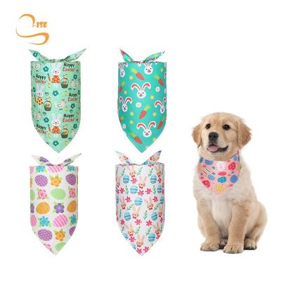 China Cute Soft Triangle Printed Dog Stocked Bandana Easter Bunny Scarf Bibs Design Polyester Puppy Pet Fashion for sale