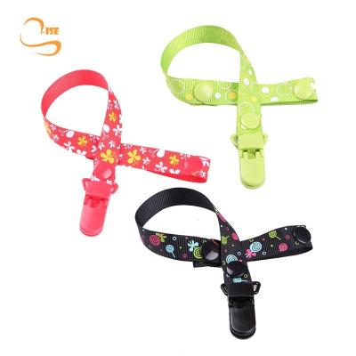 China BPA Polyester Baby Pacifier Clip Tape Free Durable Safe Cute Nipple Holder Adjustable for sale