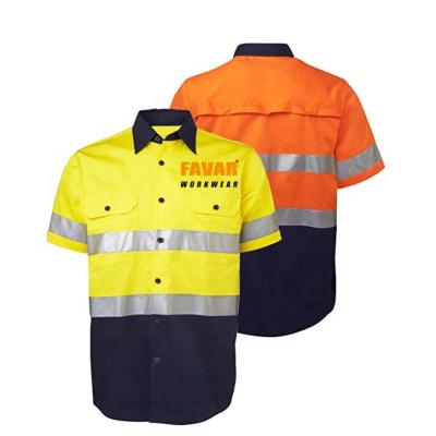 China Hot Selling Anti Shrink Customized Logo Yellow / Orange High Visibility Short Sleeves Shirts For Men for sale