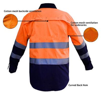 China FAVAR 100% Cotton Anti-Shrink Orange / Yellow High Vis Button Up Work Shirts For Men for sale