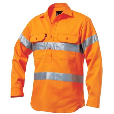 China Men's Anti-Shrink Cotton Stripe Reflective Construction Workers Tops Drill Safety Hi Vis Workwear Work Shirt Shirts for sale