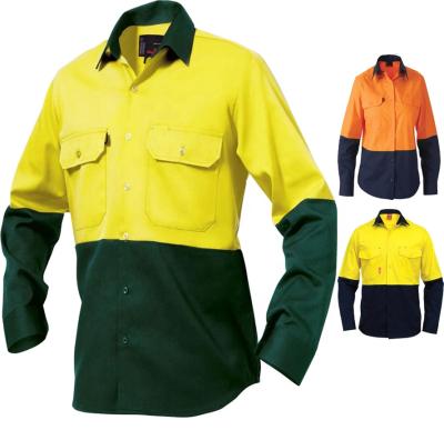 China High Visibility Navy Blue 100% Cotton TON Drill Shirt Yellow Anti-Shrink Two Hi Vis Safety Work Shirts for sale