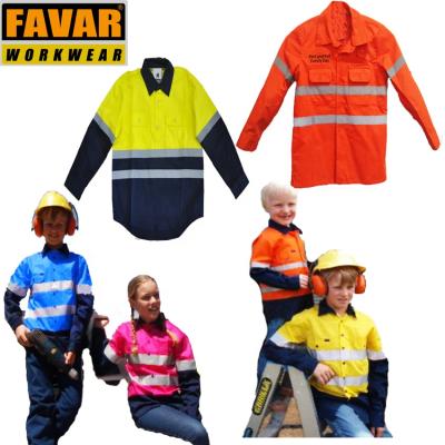 China Children Soft Cotton 100% Vis Stripe Work Shirt Outdoor Reflective High Safety Playing Work Wear for sale