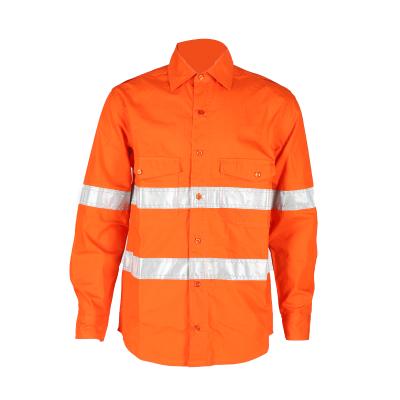 China Hot Sale Anti-Shrink Mens Cotton 100% Visibility Orange/Navy High Reflective Safety Hi Vis Work Shirts for sale