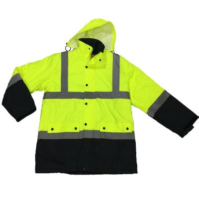 China Waterproof Outdoor Water Proof Jacket Two Tone Heavy Weight Hi Strength Reflective Safety Insulated Scratch Quilted Warm Construction Work Jacket for sale