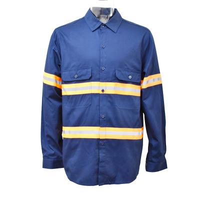 China Two Pockets Work Shirt Bright Color Stability Orange / Safety Workwear Dark Blue Fire Retardant Button Up Shirts for sale