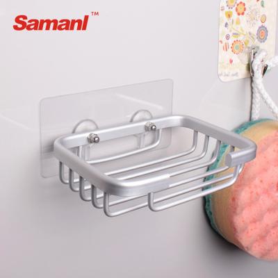 China Modern Wholesale Metal Aluminum Space Self Adhesive Soap Dish Holder In Bathroom for sale