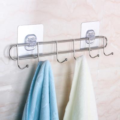 China Samanl Sustainable Home Bathroom Made Wall Hook Six Hooks Self Adhesive Stainless Steel Clothesline Hanger Hook for sale