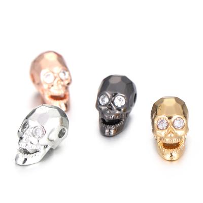 China Brass+zircon Women Men DIY Bracelets Gold Silver Color DIY Black Micro Pave Zircon Beads For Jewelry Making Unique CZ Eye Skull Beads for sale