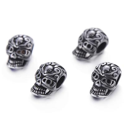 China Stainless Steel Mens Bracelet Big Hole Charms Vintage Black Skull Beads Charms For Jewelry Making DIY Stainless Steel Beads for sale