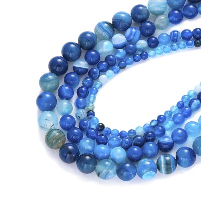 China DIY Jewelry Making Blue Stripe Agate Round Loose Bead For Jewelry Making 4mm 6mm 8mm 10mm Blue Translucent Natural Stone Beads for sale