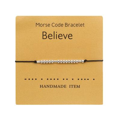 China Hiphop Lucky Couple Jewelry Charm Card Gift for Women Men Hot Trendy Black Rope Morse Code Braided Bracelets for sale