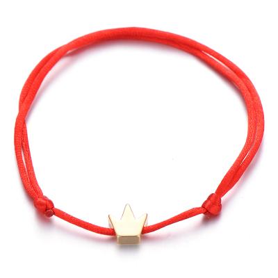 China Lucky Red Rope Bracelets For Charm Bracelet Women Men Vintage Gold Color Handmade Crown Bracelet Adjustable Jewelry for sale