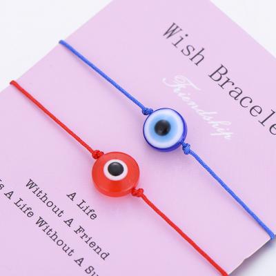 China Charm Bracelet 2 Pcs/Set Round Circle Eye Women Bracelets For Kids Red Colorful Beads String Bracelets For Couples Friendship Jewelry for sale