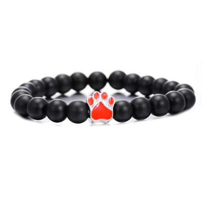 China Trendy Matt Black Natural Stone Beaded Charm Bracelet Bangle For Women Men Animal Jewelry Alloy Dog Cute Claw Bracelets&Bangles for sale