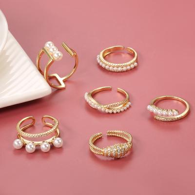 China Retro Pearl Open Diamond Ring, Advanced Personality Vintage Double-Layer Ring Female Design for sale