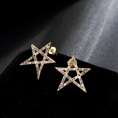 China Zircon Zircon Women's Jewelry Gift Big CZ Multicolor Trendy Ear Jewelry Girl Star Stud Earrings for sale