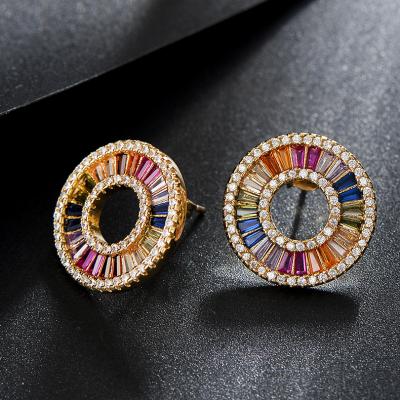 China Brass& Zircon Women Wedding Multicolor Zircon Crystal Earrings Luxury Princess Jewelry Cut Around Stud Earrings for sale