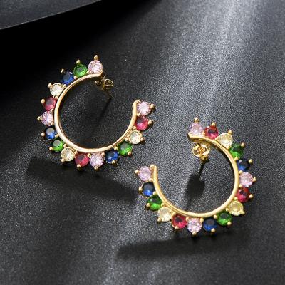 China Brass& Copper Zircon CZ Round Hoop Earrings For Women Shiny Multi Zircon Crystal Loop Earrings Circle Jewelry Women Beautiful for sale