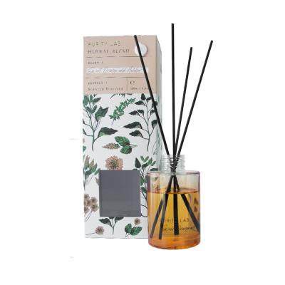 China Customized 100ml Sustainable Aroma Scented Reed Diffuser In Glass Bottle With Floral Window Box for sale