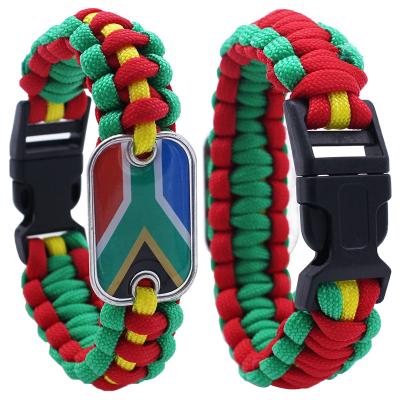 China Outdoor Accessories Personalized Custom 550 Logo Survival South Africa Flag Paracord Bracelet for Camping for sale