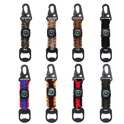 China Outdoor Camping Hiking Multifunctional 550 Paracord Survival Outdoor Compass Moving Key Chain Tool With Bottle Opener for sale