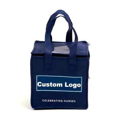 China Waterproof promotional food delivery eco blue non woven insulated lunch bag with handle for sale