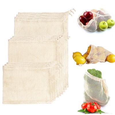 China Reusable Shopping Net Cotton Mesh Vegetable Bags With Drawstring Drawstring Product for sale