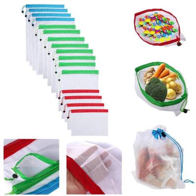 China Reusable Washable Drawstring Mesh Vegetable Fruit Cotton Mesh Produce Bags For Supermarkets for sale