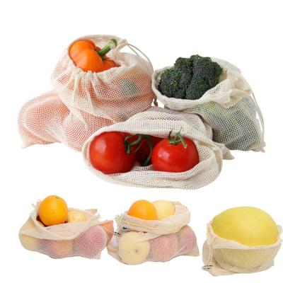 China Best Drawstring Mesh Produce Bags Reusable Vegetable and Fruit Eco Friendly Cotton Mesh Bag for sale