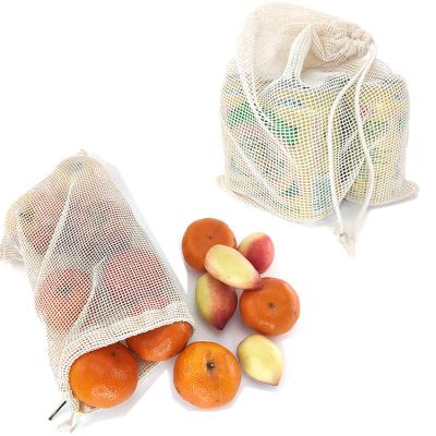 China Eco Friendly Drawstring Cotton Kitchen Fruit Mesh Bags For Fruits And Vegetables for sale