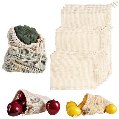 China Reusable Organic Cotton Cloth Fruit Mesh Net Eco Drawstring Bags With Drawstring for sale