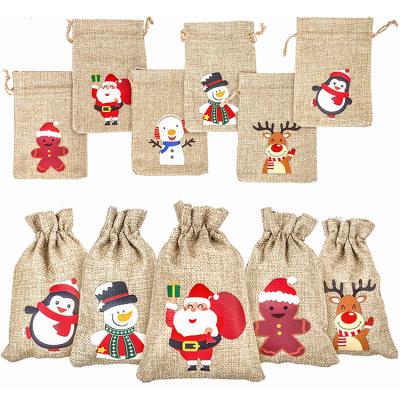 China Drawstring Xmas Party Christmas Burlap Burlap Gift Bags With Drawstring for sale