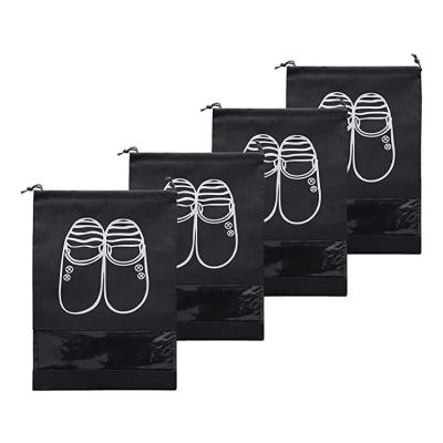 China Eco Friendly Dustproof Storage Clear Window Shoe Bags With Drawstring With Rope for sale