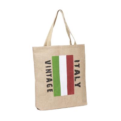 China Wholesale Customized Reusable Folding Handled Italy National Flag Printed Jute Hemp Shopping Bags for sale