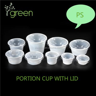 China Single Wall All Size 15ml-165ml PS Material Plastic Sauce Cup Container , White Sauce Cup Cup / Part With Lids for sale