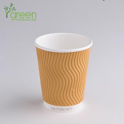 China One Time Use Disposable Paper Cup 10oz Double Wall Printed Corrugated Paper Coffee Cup for sale