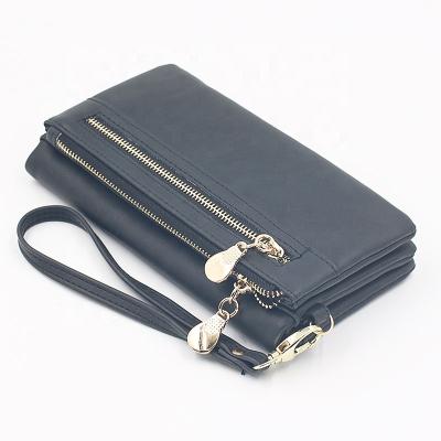 China New Version Classic Waterproof Frosted PU Leather Double Zipper Wallet Large Capacity Long Portable Coin Purse for sale