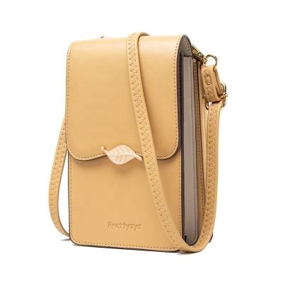 China Wholesale New Huopo 2022 Waterproof Leaf Material Latch Cross - Body Phone Bag Women PU Leather Wallets Handbags for sale